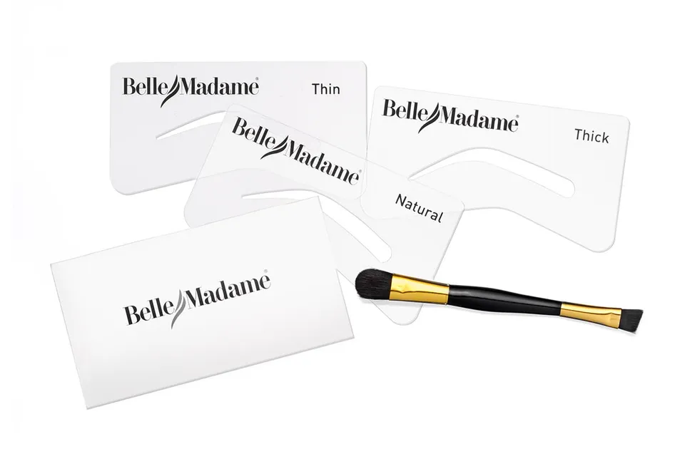 Belle Madame Eyebrow Stencil-set øyenbrynssjablonger 3-p med pensel