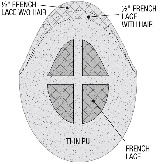 Technograft 4 hårsystem tynn PU lace front grått hår